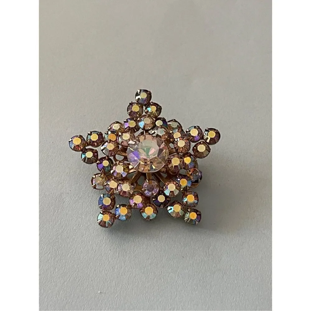 Vintage brooch aurora borealis gold tone